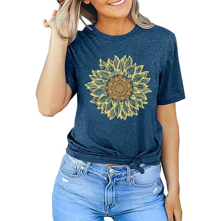 Sunflower Shirts for Women Flower Graphic Tees Shirts Inspirational Tees Casual Faith Shirt Tops