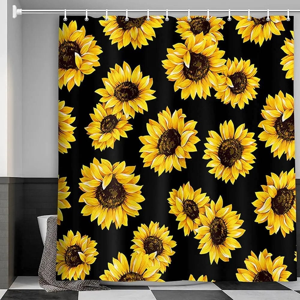 Sunflower Shower Curtain And Bath Mat Bathroom Rug Set 3 Piece Soft ...