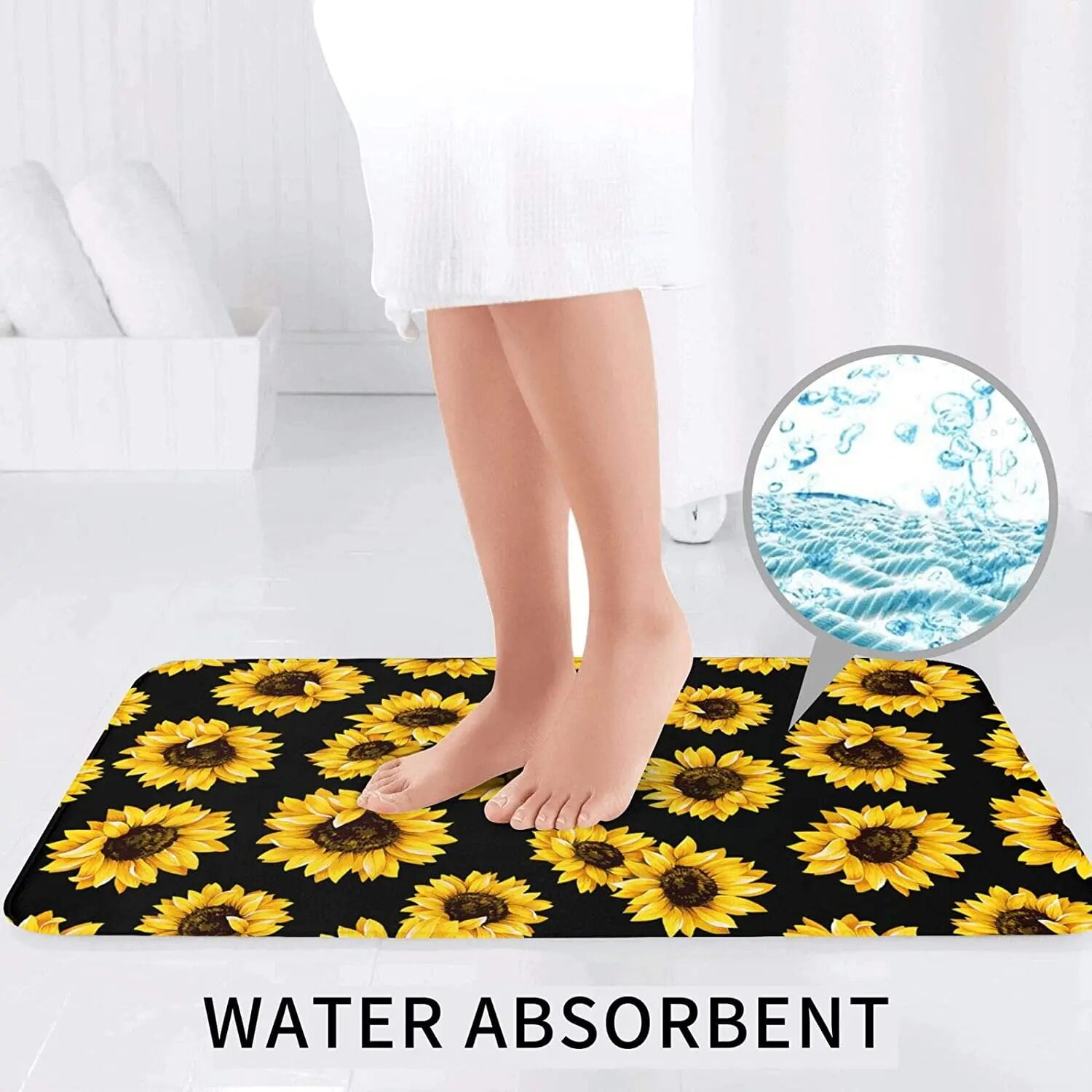 Sunflower Shower Curtain And Bath Mat Bathroom Rug Set 3 Piece Soft ...