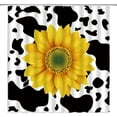 thumbnail image 1 of Sunflower Shower Curtain Black White Cowhide Milk Cow Print Mix Yellow Sunflower Blossoming Creative Funny Rustic Art Home Bathroom Decor Fabric Curtain with plastic hooks, 1 of 3