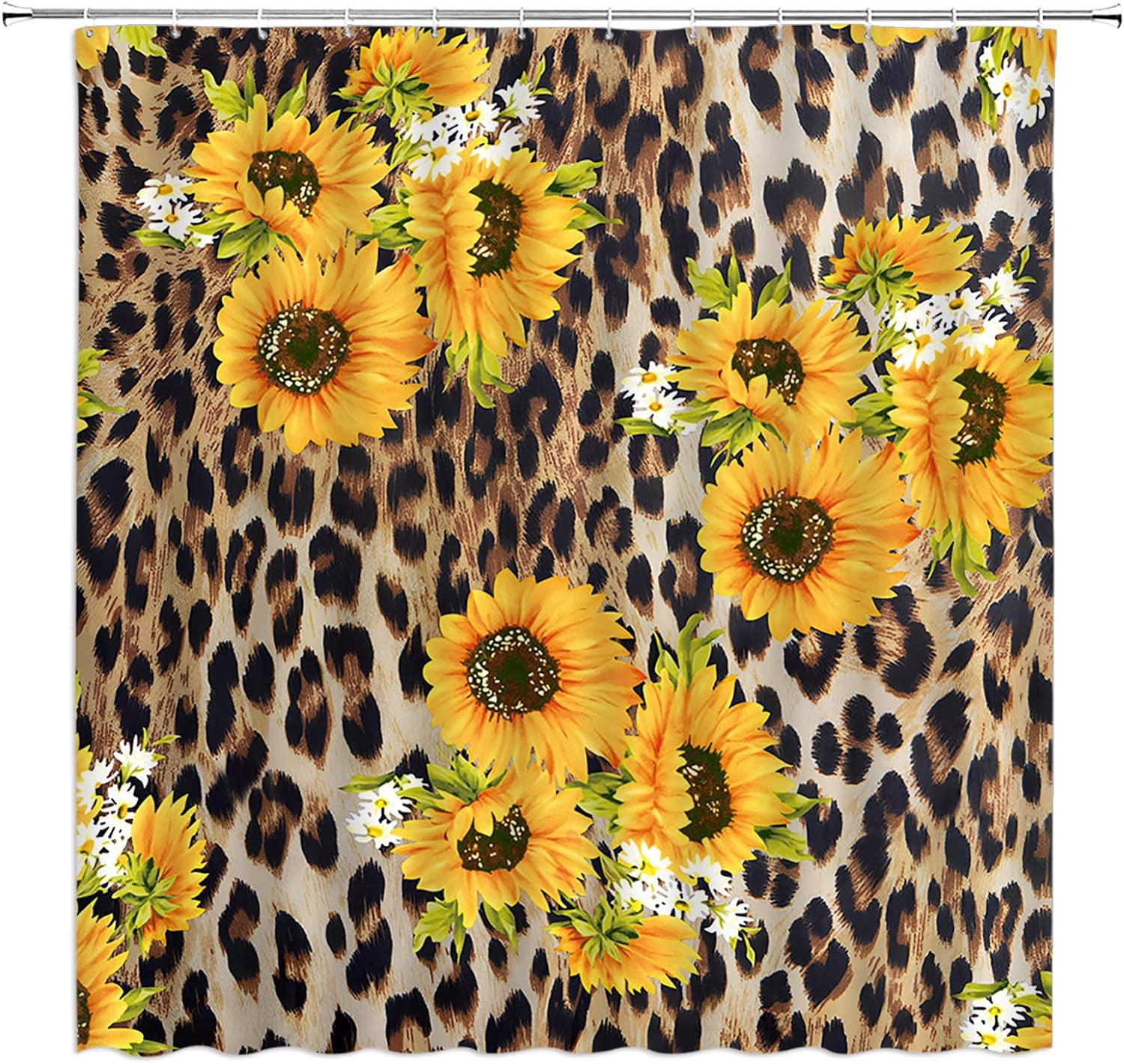 Sunflower Shower Curtain Brown Leopard Cheetah Skin Print Mix Sunflower