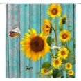 thumbnail image 1 of Sunflower Shower Curtain Butterfly Rustic Farmhouse Wooden Board Vintage Flower Yellow Floral Green Leaves Spring Summer Plant Nature Fabric Bathroom Curtains with Hooks 84" Wx72 H, 1 of 3