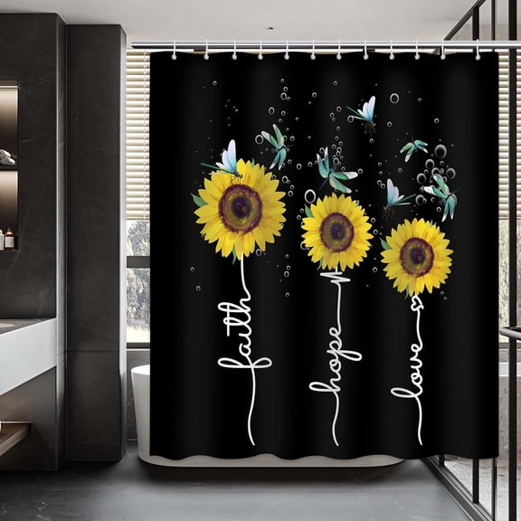 Sunflower Shower Curtain Spring Yellow Floral Shower Curtain for Bathroom Summer Dragonfly Sunflowers Flower Vintage Rustic Country Blossom Plants Decor Set with 12 Hooks 72x72 Inches