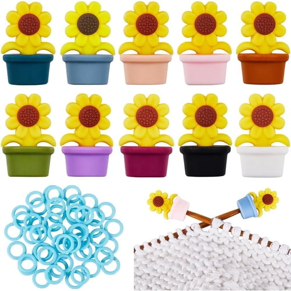 Sunflower Silicone Knitting Needle Point Protectors Knitting Needle Stoppers with Plastic Stitch Marker Rings Mixed Color Rings: 11.5x1mm diy