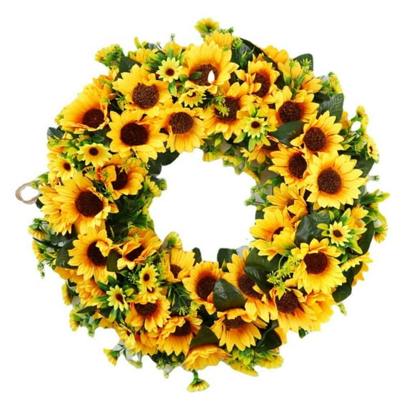 Sunflower Simulation Garland, 16X16 Inch Sunflower Wreath for Door Decoration, Artificial Flower Hanging Ring for Indoor And Outdoor Use, Wood And Fabric Material for , Sunflower Wreath X1 (40Cm)