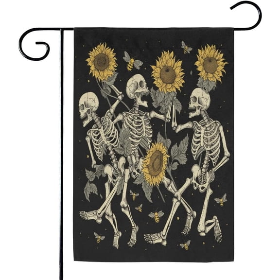 Sunflower Skeleton Bee Garden Flag 12x18 Inch Double Sided Outdoor Seasonal Welcome Porch Patio Lawn Farmhouse Decoration
