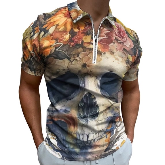 Sunflower Skull (3) Men Zipper T-shirt Summer Casual Short Sleeve T-shirt Top