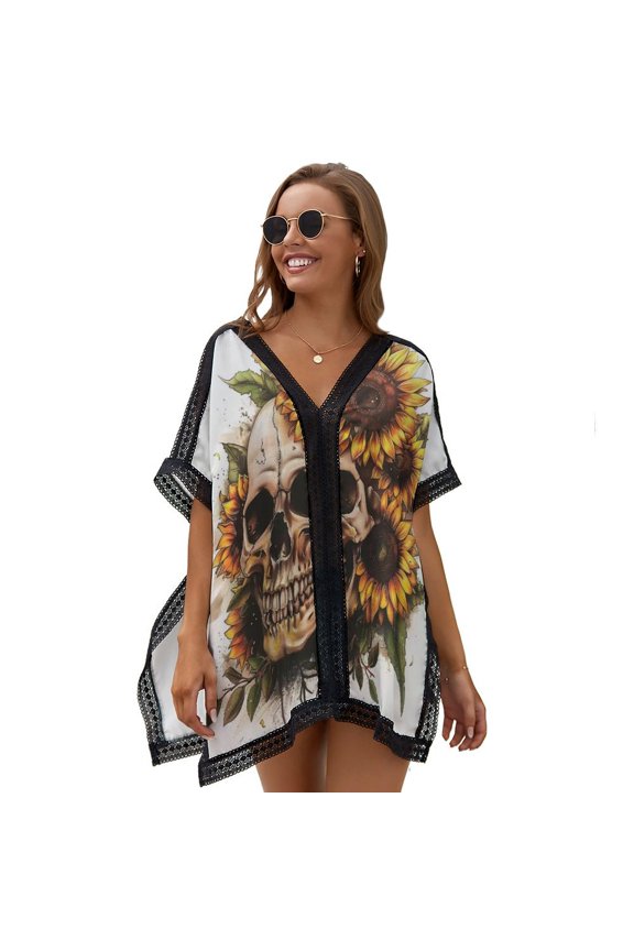 Sunflower Skull (7) Women's Swimsuit Coverup Summer Beach Cover Up Bathing Suit Dress