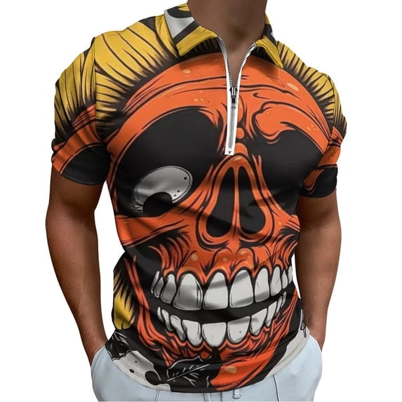 Sunflower Skull (9) Men Zipper T-shirt Summer Casual Short Sleeve T-shirt Top