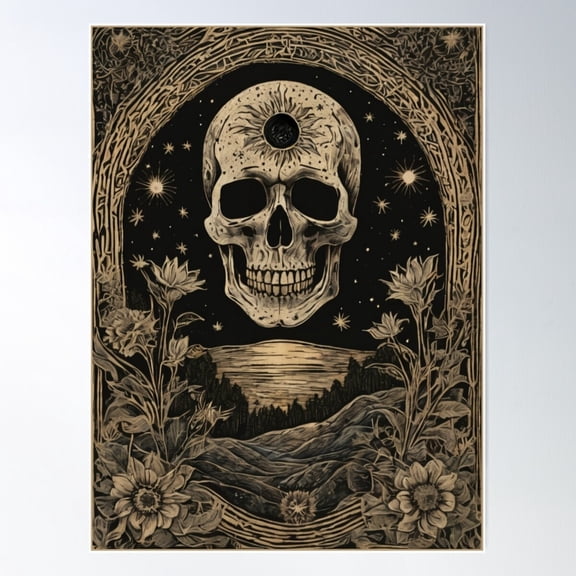 Sunflower Skull Poster Wall Art, Modern Wall Decor For Living Room Bedroom, 16x24 UNFRAMED