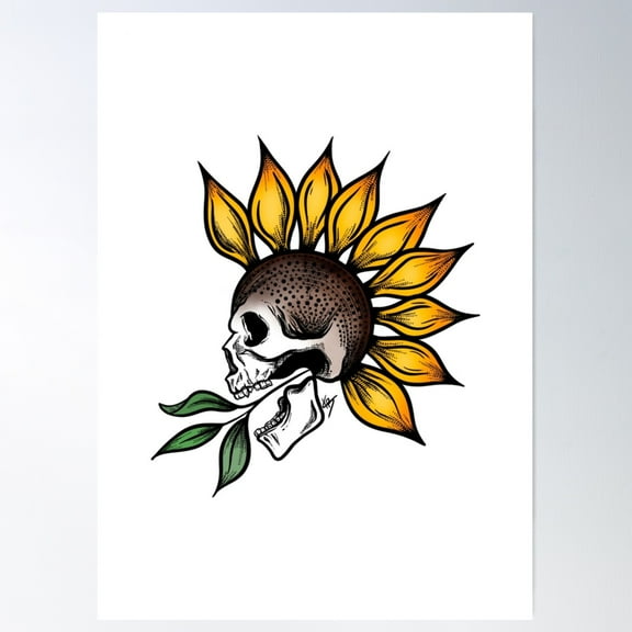 Sunflower Skull Poster Wall Art, Modern Wall Decor For Living Room Bedroom, 8x12 UNFRAMED