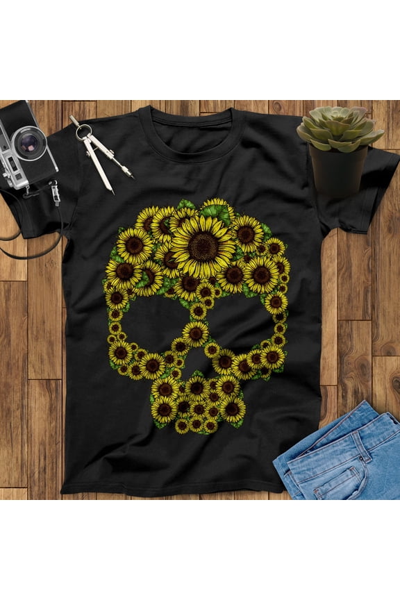 Sunflower Skull Shirt, Shirt, Skull Art, Skull Gifts, Skull Print