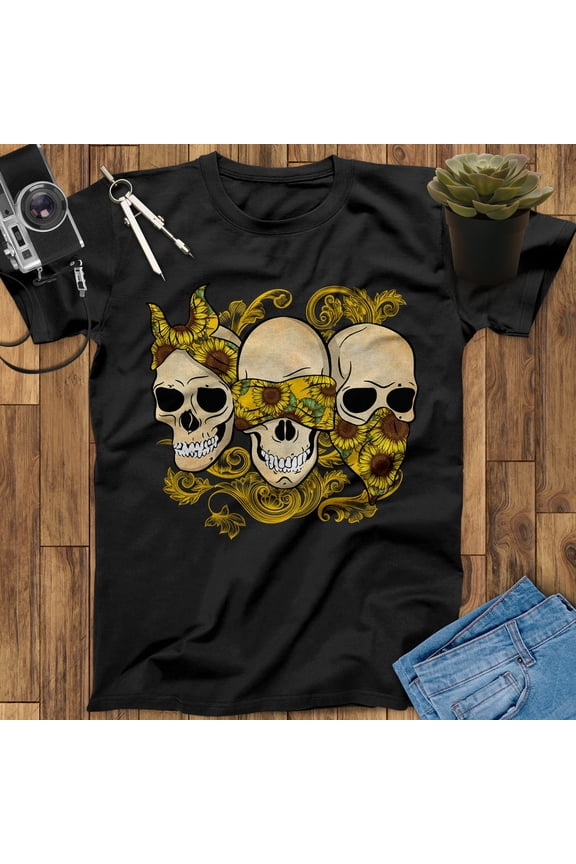 Sunflower Skull Shirt, Shirt, Skull Art, Skull Gifts, Skull Print