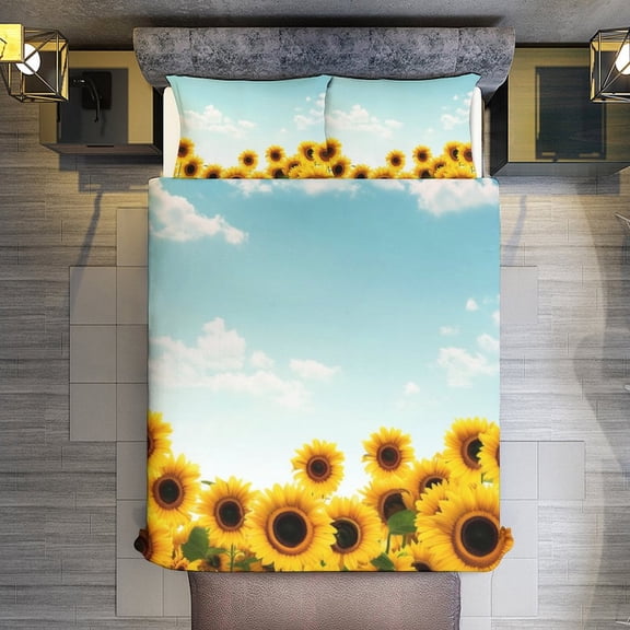 Sunflower Sky Quilt Cover Set Fashionable Printed Bedding Covers with Pillowcase Home Textiles, Queen (90"x90")