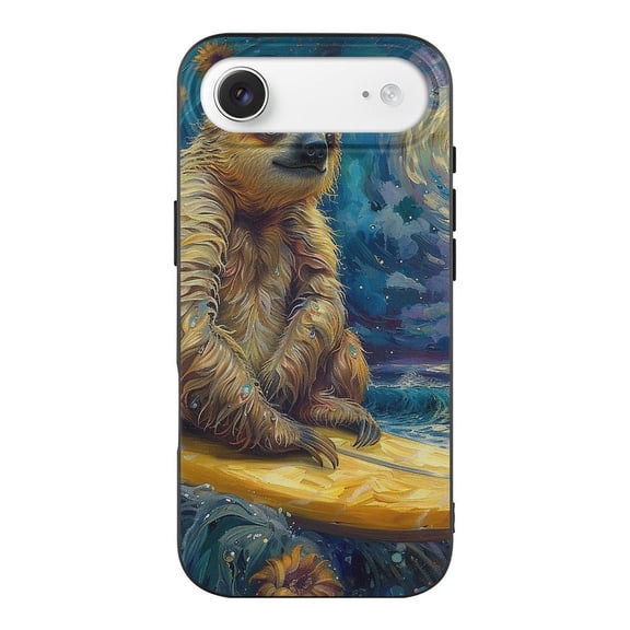 Sunflower Sloth Surf Psychedelic Phone Case Compatible with iPhone 17 Air TPU Black Shockproof Cover