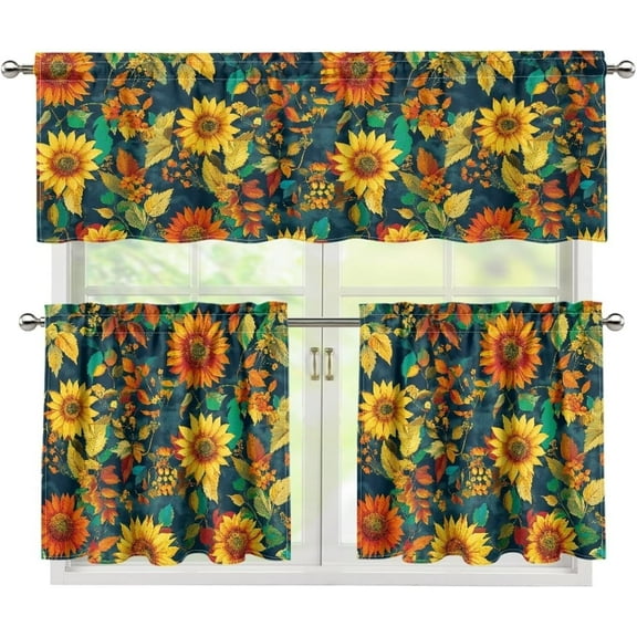 Sunflower Small Kitchen Window Curtains Over Sink Rod Pocket Curtain Drapes for Bathroom Over Sink Kitchen Curtains 3 Piece Set