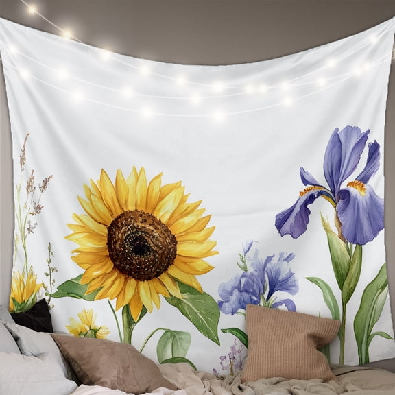 Sunflower Small Tapestry for Bedroom Wall Hanging Tapestry, Yellow Purple Summer Botanical Rustic Ceiling Backdrop Tapestries Poster Blanket Wall Decor for Teens Room Living Room Dorm 23" x 28"