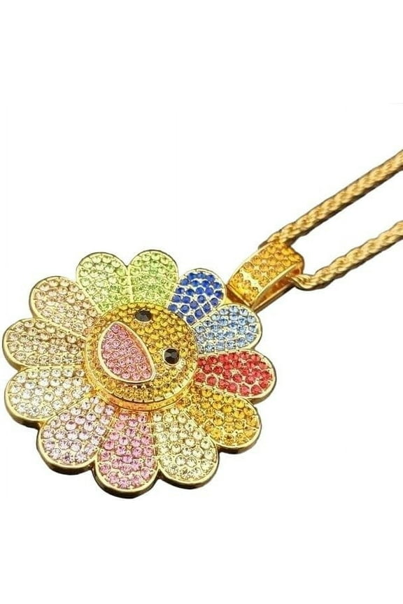 Sunflower Smiley Face Hip Hop Necklace Murakami,Spinning Necklace,Petal Smiley Face(Spin Petal)
