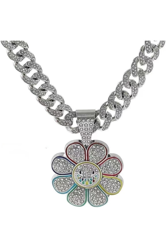Sunflower Smiling Face Necklaces,Taka Pendant Hip Hop Necklace Chain Men Women