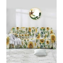Sunflower Sofa Covers for 3 Cushion Couch,Washable Sectional & L Shape Couch Covers for Dog/Cat/Kid,Vintage Spring Summer Botanical Floral White Non Slip Sofa Slipcover Tassel Futon Cover 71x150
