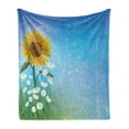 thumbnail image 1 of Sunflower Soft Flannel Fleece Throw Blanket, Grunge Floral Illustration Flowers and Chamomiles Pastel Summer Art, Cozy Plush for Indoor and Outdoor Use, 50" x 70", Blue Yellow Green, by Ambesonne, 1 of 5