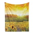 thumbnail image 1 of Sunflower Soft Flannel Fleece Throw Blanket, Landscape a Golden Yellow Field and Distant Hill Sunset Colors Agriculture, Cozy Plush for Indoor and Outdoor Use, 60" x 80", Orange Yellow, by Ambesonne, 1 of 5