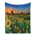 thumbnail image 1 of Sunflower Soft Flannel Fleece Throw Blanket, Summer Themed Digitally Generated Photo of Flower Filed at Sunset Vivid Sky, Cozy Plush for Indoor and Outdoor Use, 70" x 90", Multicolor, by Ambesonne, 1 of 5