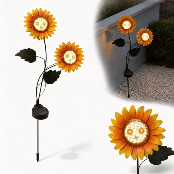 Sunflower Solar Light with Smiling Face, Outdoor Solar Garden Stake Lights, Upgraded LED Solar Powered Light with 2 Sunflower, Waterproof Solar Decorative Lights for Garden, Patio, Backyard