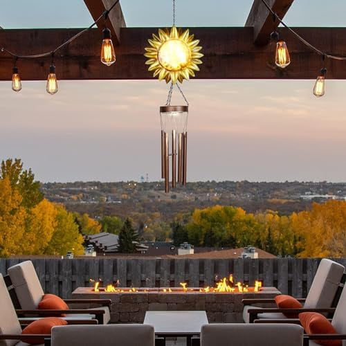 Pretty Yellow Sticker Sunflower Solar Wind Chime with LED Light - Solar Wind Chimes for ...