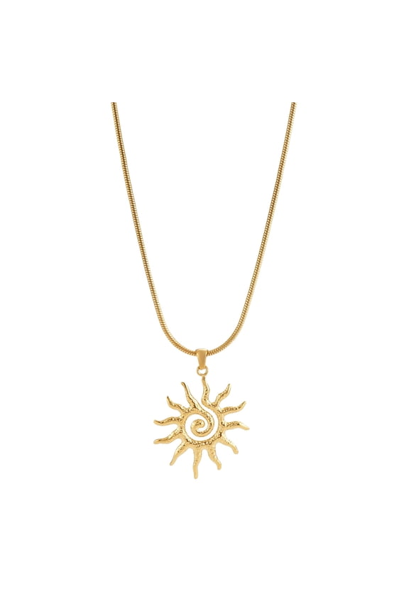 Sunflower Spiral Pendant Necklace for Women, Stainless Steel Gold Tone Bohemian Retro Jewelry, Minimalist Delicate Sun Motif Adjustable Chain