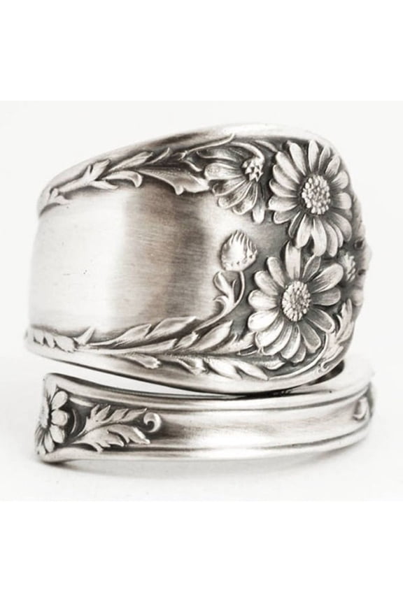 Sunflower Spoon Adjustable Rings Promise Wedding Engagement Statement Boho Vintage Finger Open Ring Extendable Wrap Bands for Women Men Retro Comfort Fit Jewelry