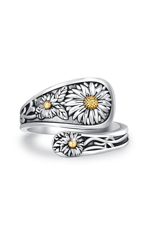 Sunflower Spoon Ring 925 Sterling Silver Sunflower Adjustable Thumb Ring Boho Vintage Jewelry Gifts for Women Birthday Christmas #10