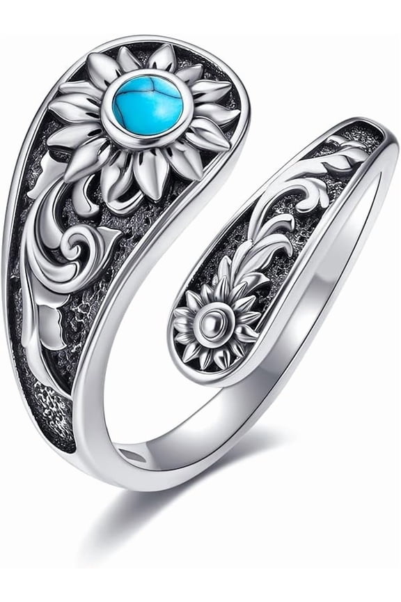 Sunflower Spoon Ring 925 Sterling Silver Turquoise Sunflower Rings Victorian Turquoise Jewelry Gifts for Women