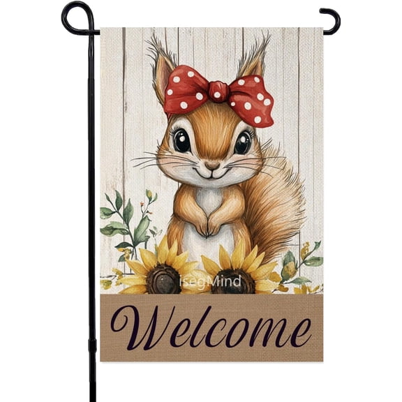 Sunflower Spring Summer Squirrel Garden Flag Double Sided 12x18 Inch Welcome Wood Grain Yard Outdoor Decorative Flag