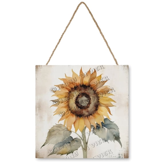 Sunflower Square Hanging Wooden Plaque with Rope for Bedroom Kitchen Bathroom Home Office Decor, Gift for Women Men Friends Family, Birthday Christmas Housewarming Gift 12"x12"