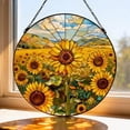 thumbnail image 1 of Sunflower Stained Glass Suncatcher, Round Floral Window Hanging, 3.5 in, 1 of 3