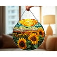thumbnail image 1 of Sunflower Stained Glass Suncatcher, Sunset and Floral Window Hanging, Colorful Summer Farmhouse Decor, Handmade Nature Lover Glass Art Gift, 2D Printed, 1-sided Sun Catcher, 1 of 5
