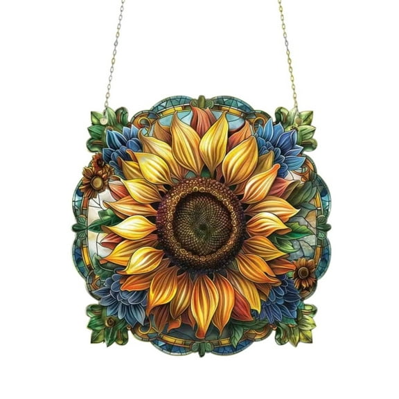 Sunflower Stained Glass Window Hangings Stained Acrylic Window Hanging Ornament Sunflower Suncatcher Sunflower Glass Window Pendant for Window Decor Outdoor Garden Decor Gift