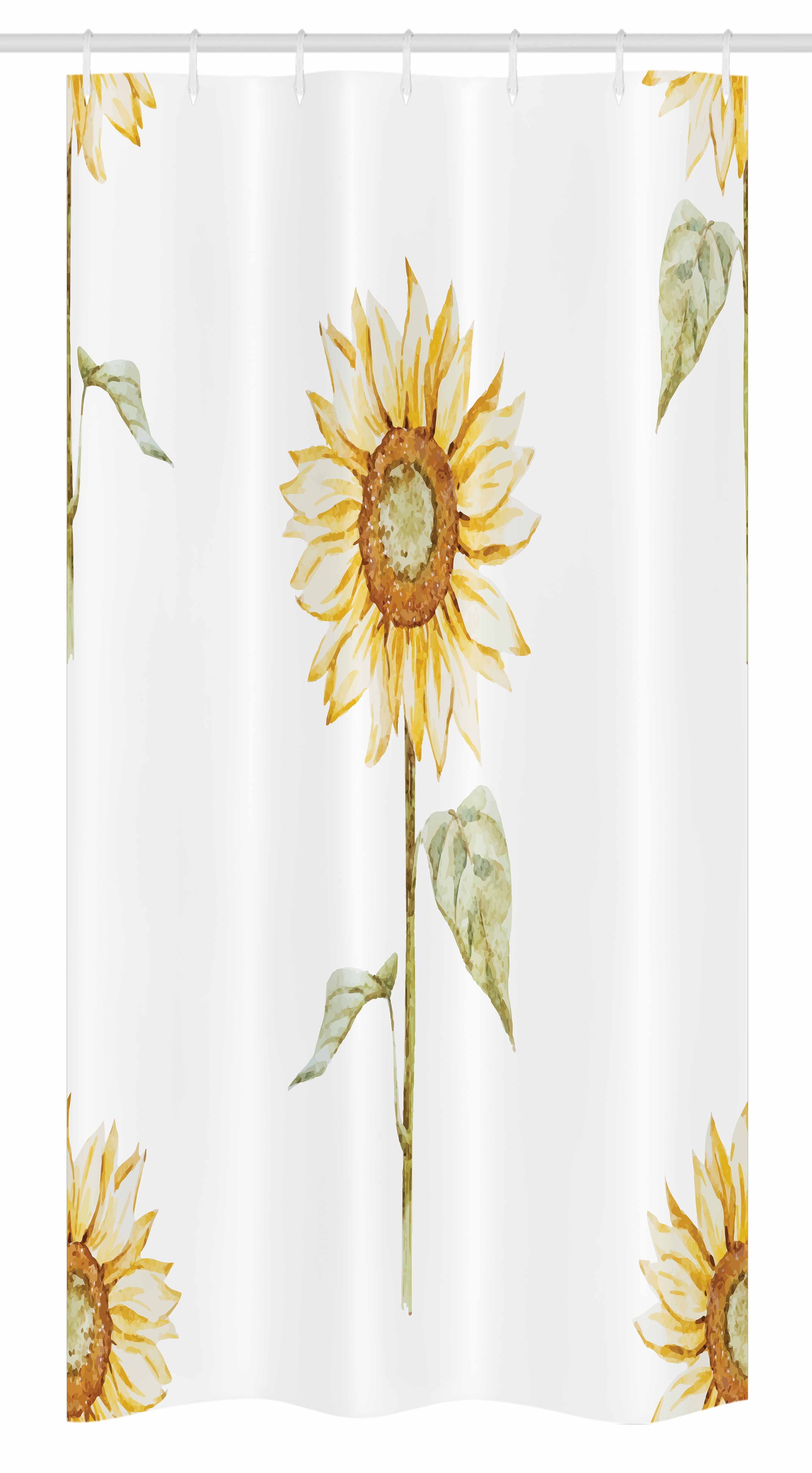 Sunflower Stall Shower Curtain, Sunflowers with Watercolor Painting Effect and in Minimalistic Design Artwork, Fabric Bathroom Set with Hooks, 36W X 72L Inches Long, Yellow Green, by Ambesonne