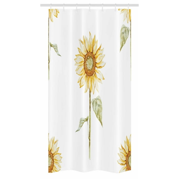 Sunflower Stall Shower Curtain, Sunflowers with Watercolor Painting Effect and in Minimalistic Design Artwork, Fabric Bathroom Set with Hooks, 36W X 72L Inches Long, Yellow Green, by Ambesonne