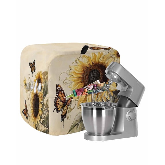 Sunflower Stand Mixer Dust Cover with Storage Pocket & Handles, Retro Butterfly Spring Floral Botanical Fits All Tilt Head & Bowl Lift Kitchen Appliance Cover Organizer Bag Accessories, 4.5-5 Quart