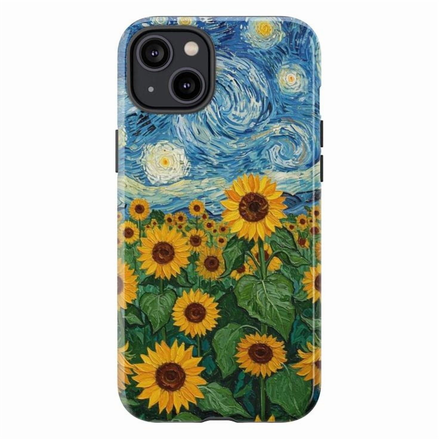 Sunflower Starry Night Phone Case  Dual Layer Art Cover for iPhone 16 15  14 13 12 11 Pro Max
