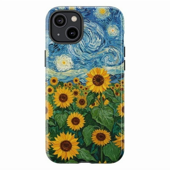Sunflower Starry Night Phone Case – Dual Layer Art Cover for iPhone 16 15 14 13 12 11 Pro Max