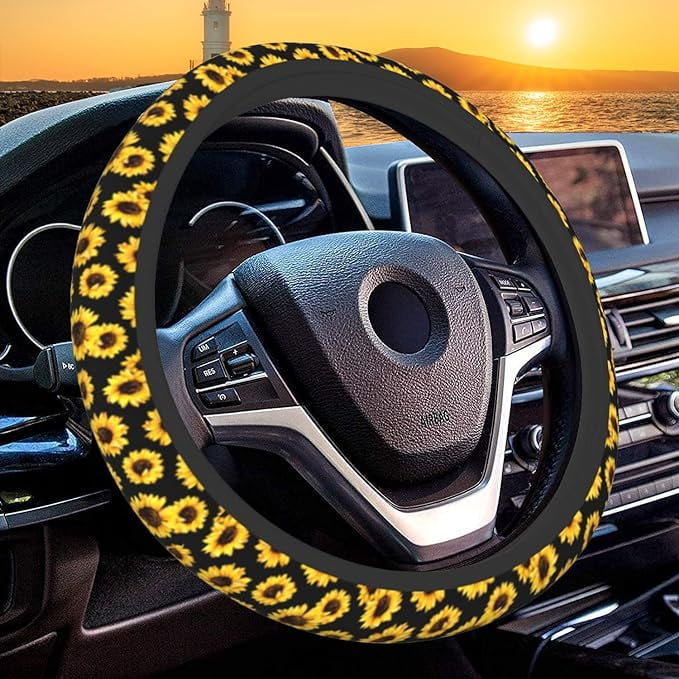 Leather sunflower steering wheel cover discount