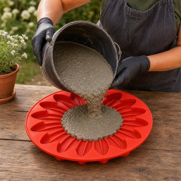 Sunflower Stepping Stone Mold 15 Inch, Reusable Silicone Cement Mold For Garden Walkway Pathway DIY Concrete Casting, Flexible Path Paver Form