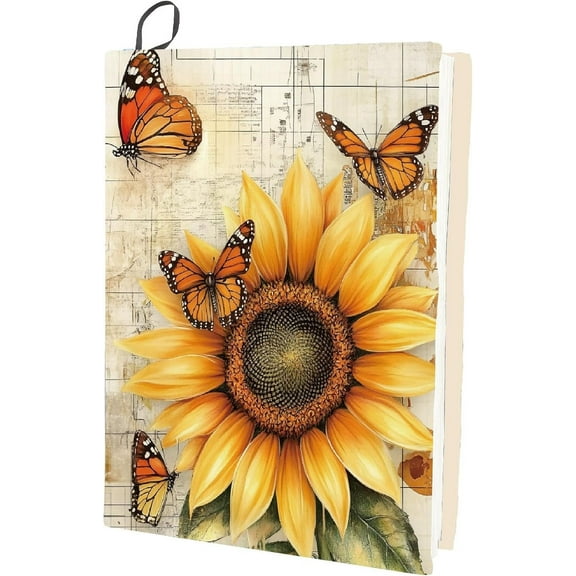 Sunflower Stretchable Book Cover Butterfly Washable Reusable Large Nylon Book Protector for 9 x 11in Hardcover Books Classroom Students Elastic Notebook Wraps Suitable