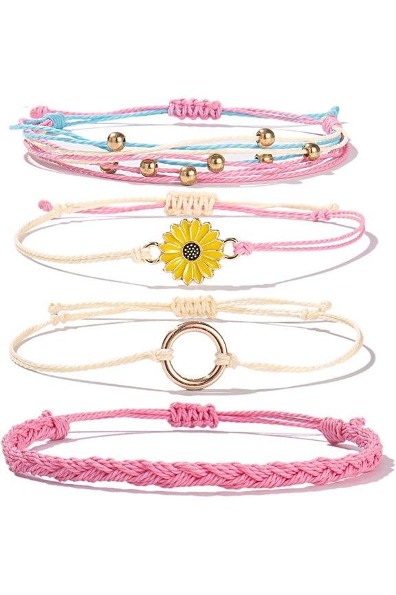 Easter Gifts Basket Stuffers Sunflower String Bracelet Boho Braided Rope Wrap Bracelets Cute Summer Beach Surfer for Women