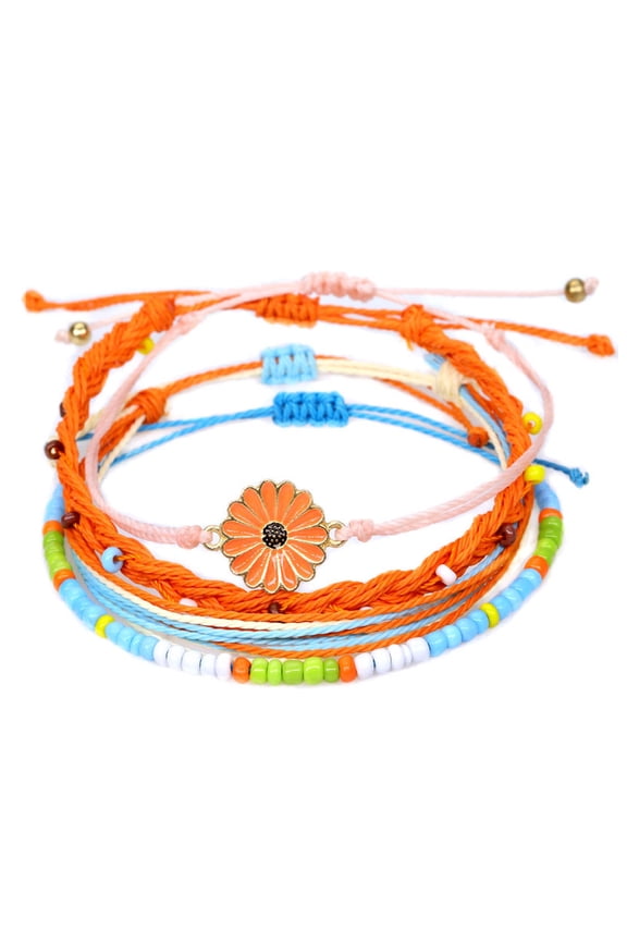 Sunflower String Bracelet Handmade Braided Rope Charms Boho Surfer Bracelet for Teen Girls Preteens Women
