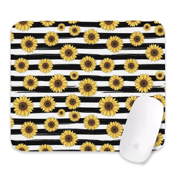 Pattern Square Sunflower and Stripe Black Pattern Square Mouse Pad, Home Office Pad ...