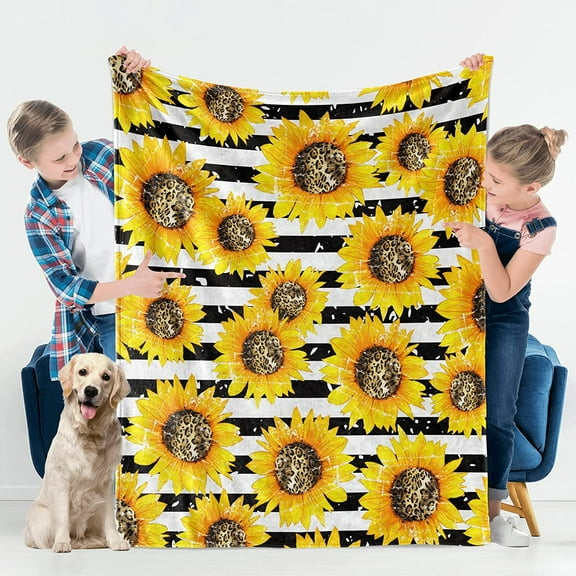 Sunflower Stripe Blanket Kids Throw Blankets for Couch Sofa Travel Camping, 50''''x40'''' Soft Warm Flannel Fleece Throw Blanket for Girls Boys Baby Toddler